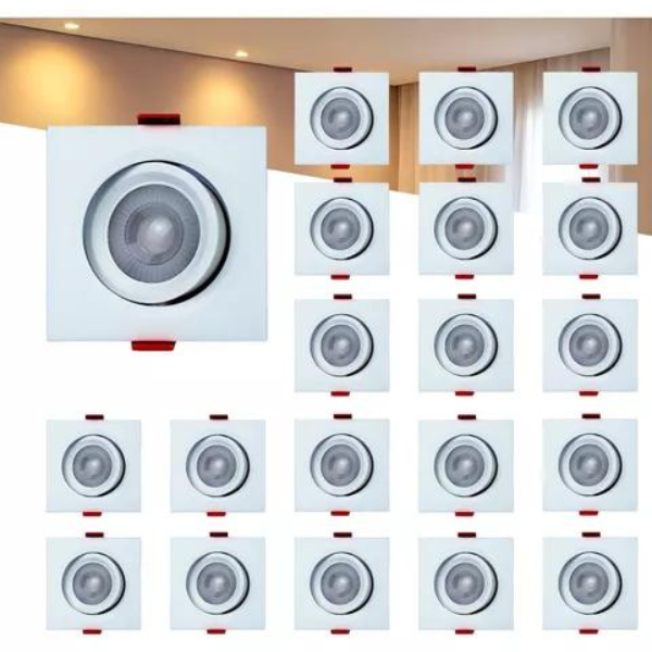 Kit 20 Spot Led Smd 7w Dicróica Direcionável Quadrado Forte