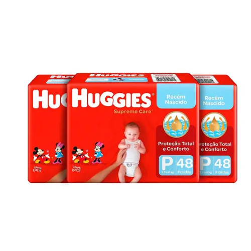 Kit com 3 Fraldas Huggies Supreme Care P 48 Unidades