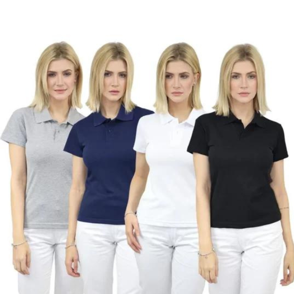 Camisa Polo Feminina Acinturada - Baby Look Polo - Preto